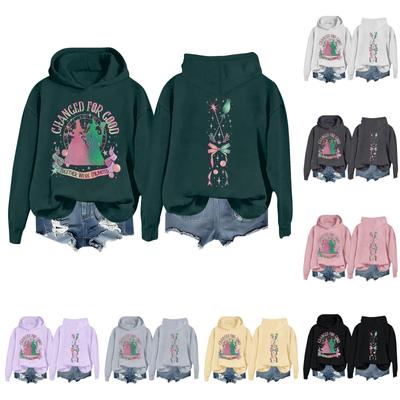Women's Casual Long Sleeve Pullover Witch Print Hoodie Sweatshirt