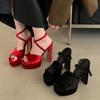 High Quality Women's High Heels Luxury Square Toe Woman Sandals Elegant High Heels Buckle Strap Wedding Banquet Prom Ladies Shoe
