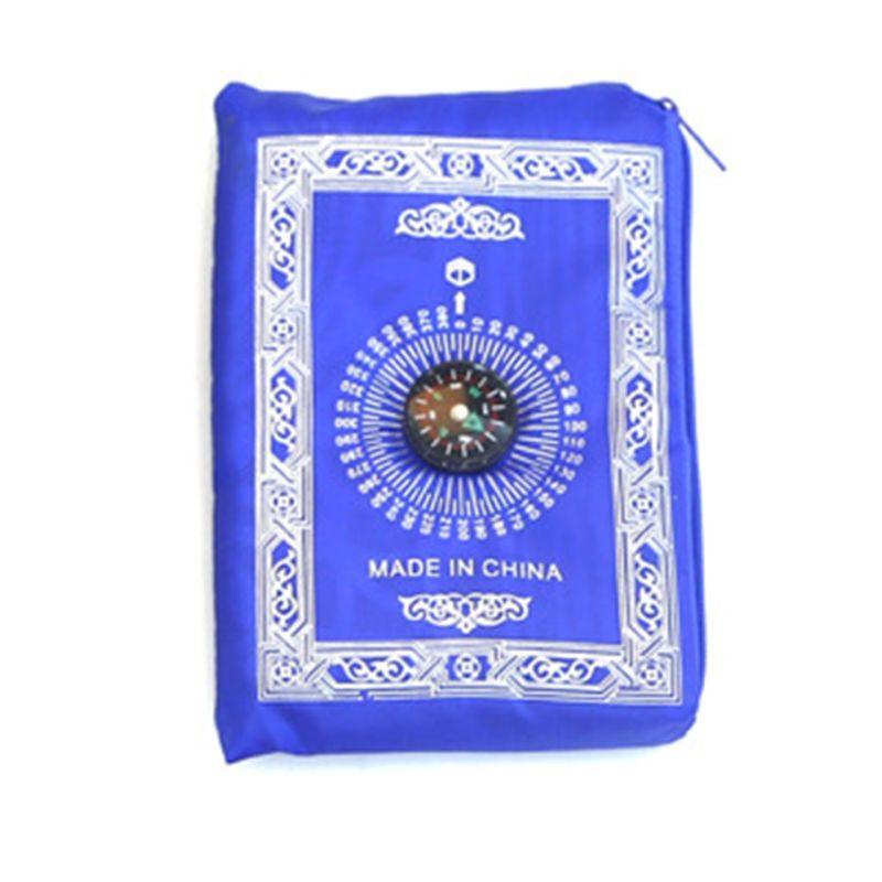 

Portable Waterproof Muslim Prayer Mat Rug With Compass Vintage Pattern Islamic E DropShipping синий