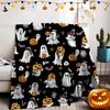 Halloween Pumpkin Bat Witch Hat Flannel Throw Blanket, Spooky Ghost Spider Web Print Soft Warm Blanket for Sofa Bed Holiday Home Decor Gift