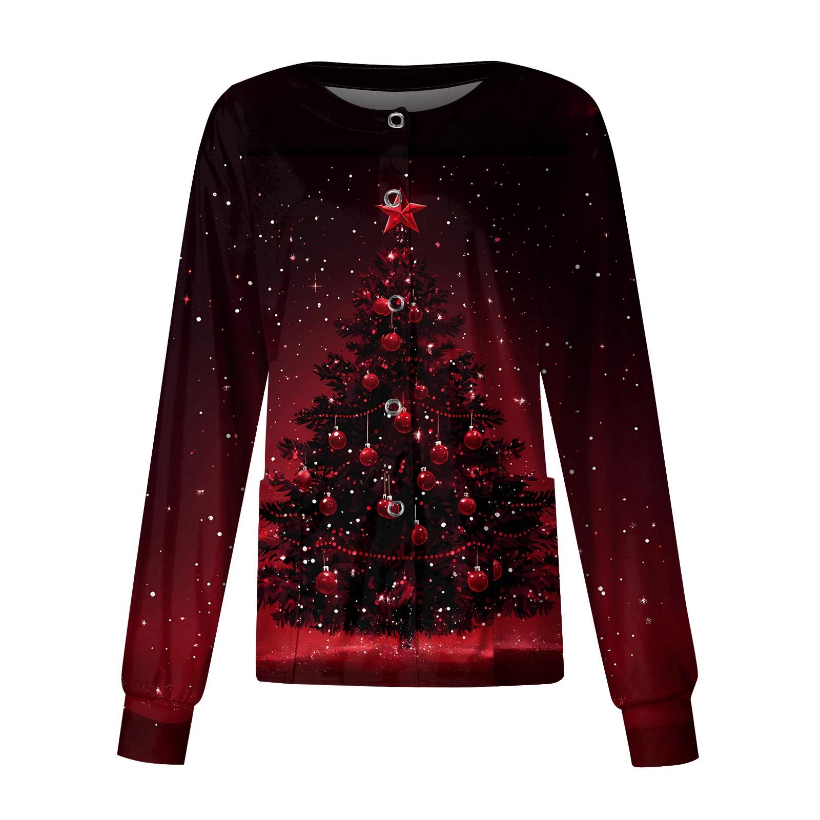 

Женский повседневный однобортный однобортный защитная одежда с рождественским принтом и длинными рукавами, кардиган, топ XXXL