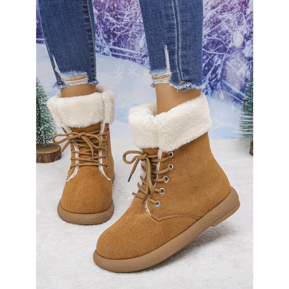 Women's Warm Winter Snow Boots,Plush Lined Platform Boots with Lace Up Closure and Fuzzy Fur,Plus Size Available