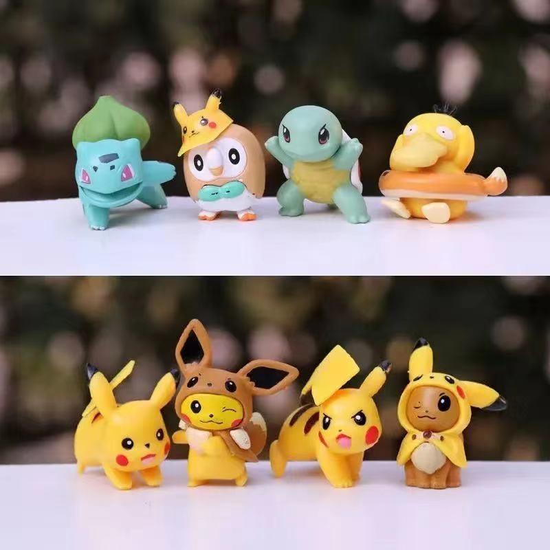 8PCS Pokemon Mini Figures Playthings Pikachu Psyduck Squirtle Bulbasaur Miniature Cake Succulents Ornaments Figure Props