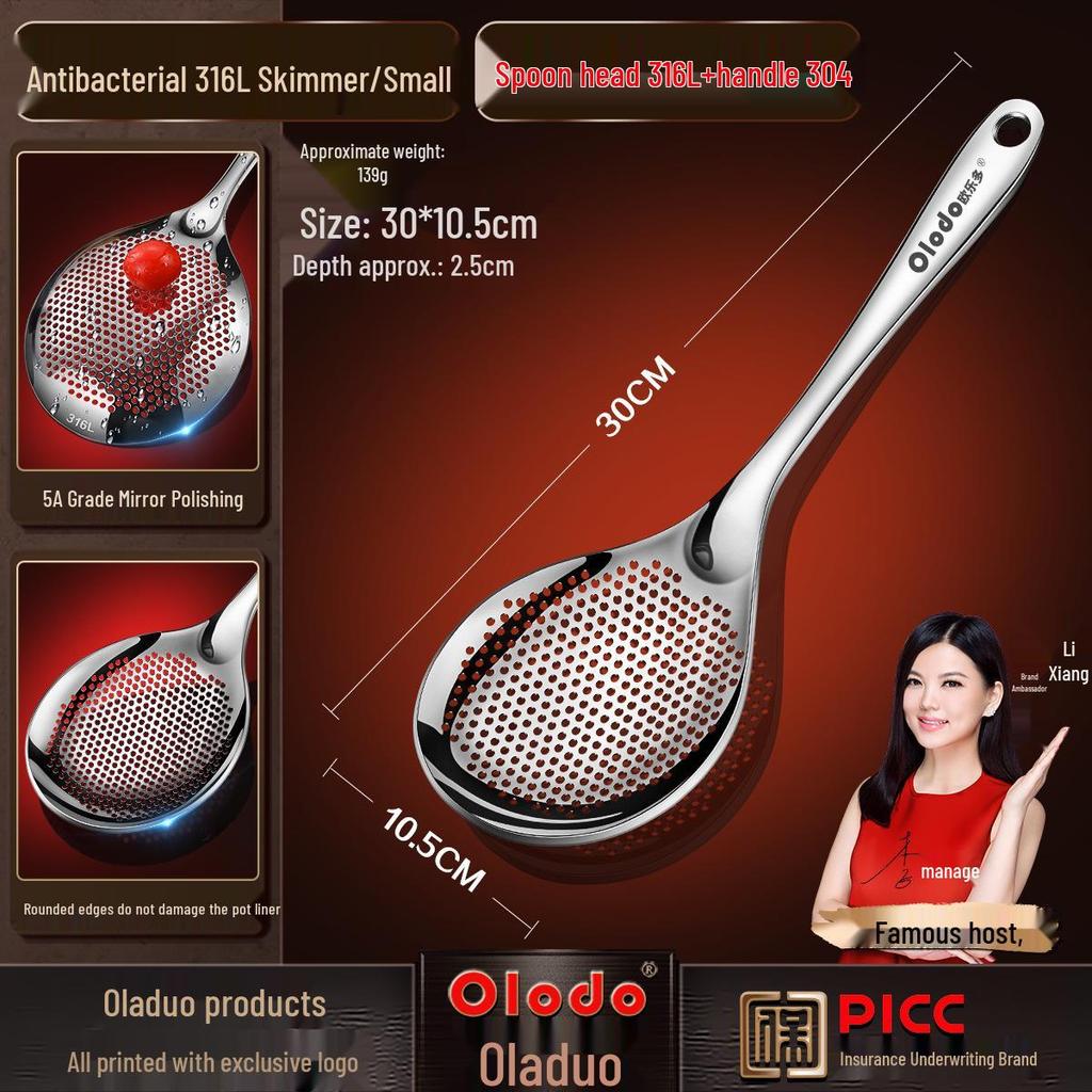Heavy-Duty 316L Stainless Steel Skimmer Ladle - Large One-Piece Kitchen Strainer Spoon