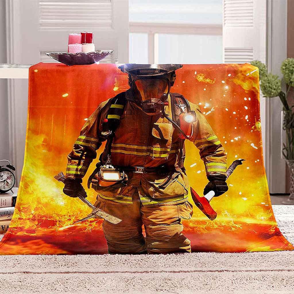 Firefighter Theme Printed Blanket for Sofa Bed Travel Camping Living Room Office Conditioning Blanket for All Seasons Gifts