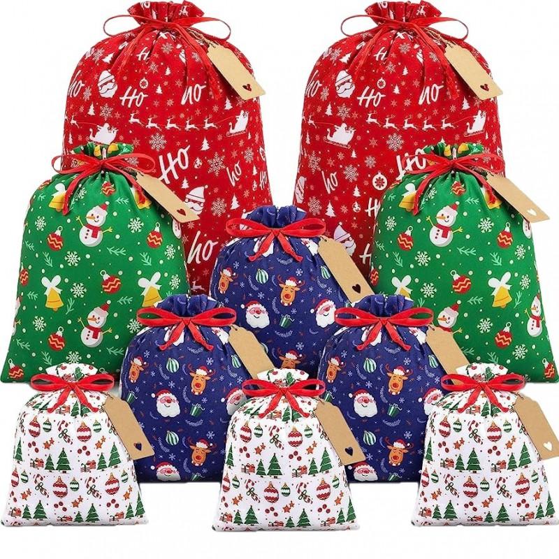 Large Christmas Gift Drawstring Bag Cotton-Like Storage Pouch Holiday Decorations Present