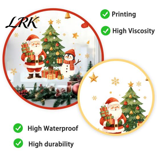 Indoor Outdoor Holiday Accents Cartoon Christmas Window Sticker, Removable Santa Snowman Tree Decal, Waterproof Home Decor Static Cling PVC