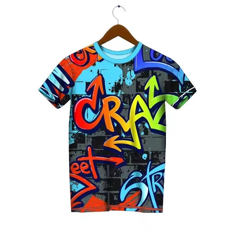 Trendy Graffiti Pattern T-shirt Men Fashion Summer Short Sleeved 3D Printed T-shirt Cool Streetwear Hip-hop T-shirt