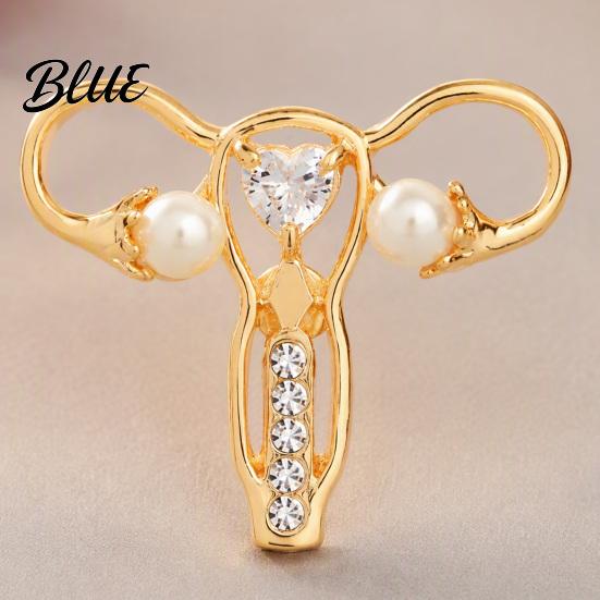 Uterus Shaped Pin Brooch with Rhinestone Faux Pearl Human Organ Lapel Pin Coats Decorative Hollow Jewelry for Sweaters Scarves Pearl