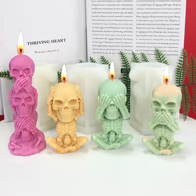 Cute Skull Silicone Candle Mold DIY Halloween Aromatic Candle Making Supplies Resin Soap Mold Christmas Gift Craft  Home Decor Don't See