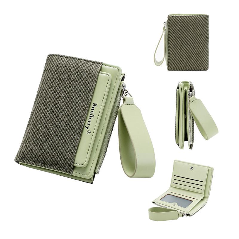 Baellerry Fashion Design Short Wallets for Women Men Casual Classic Bi-fold Purse Zipper Money Pack