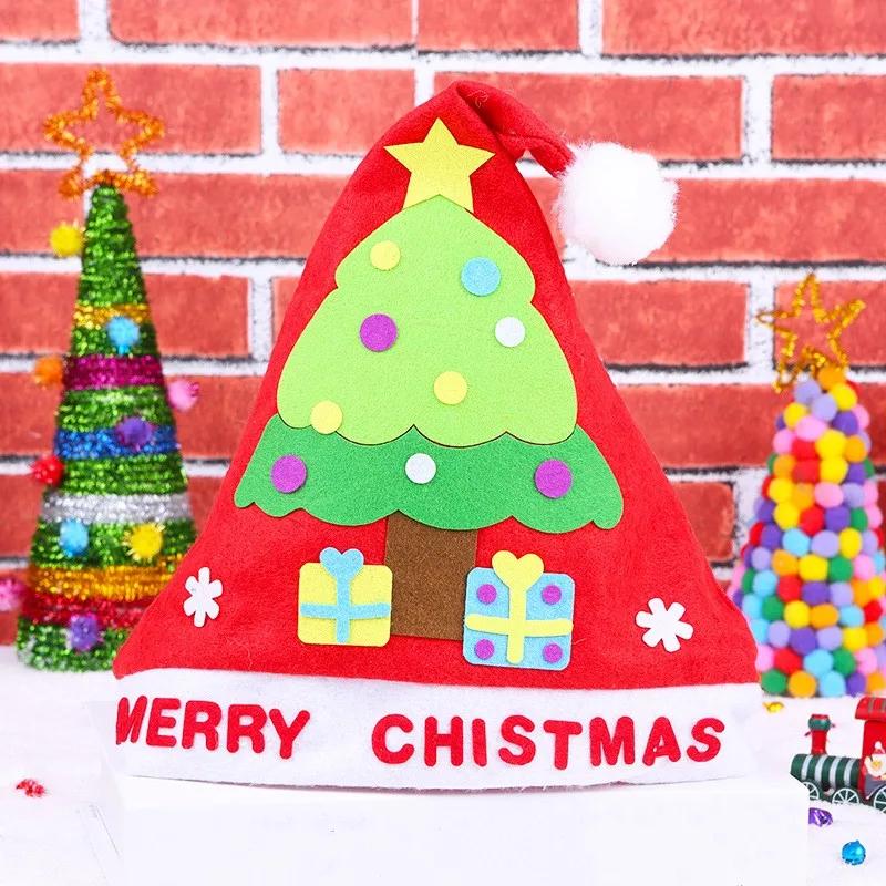 Children DIY Christmas Material Bag Playthings Kindergarten Creative Educational Handmade Cartoon Xmas Sock Cap Craft Kit Plaything for Kids