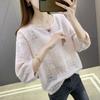 Spring and summer seven-quarter sleeve t-shirt loose hollow blouse thin crew neck fashion versatile women's knitted sweater top