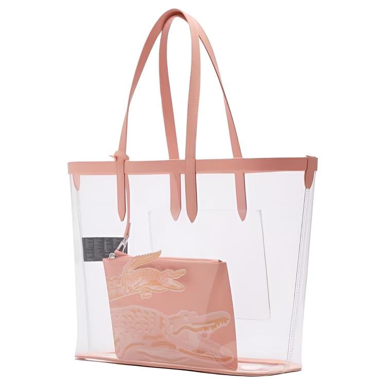 LACOSTE PVC Tote Bag, Shopping Bag Shoulder Bag Large Women's Transparent & Pink NF5326AS-T34