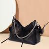 Fashionable Sheepskin Chain Locomotive Bag Female Black Warrior Leather High-end One-shoulder Cross-body Large Capacity Tote