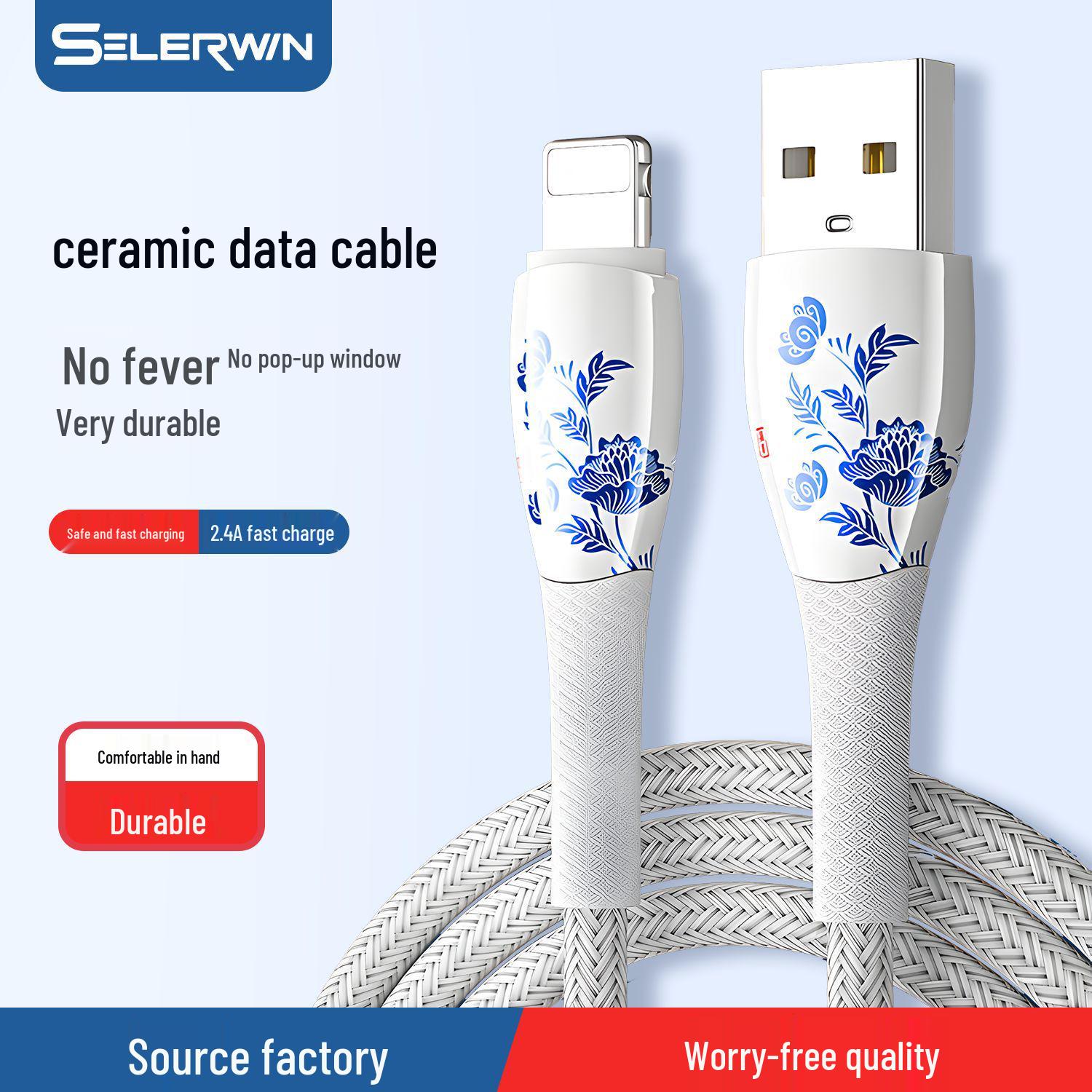 

Нейлоновый плетеный керамический кабель для передачи данных USB для iPhone с быстрой зарядкой 1.8m