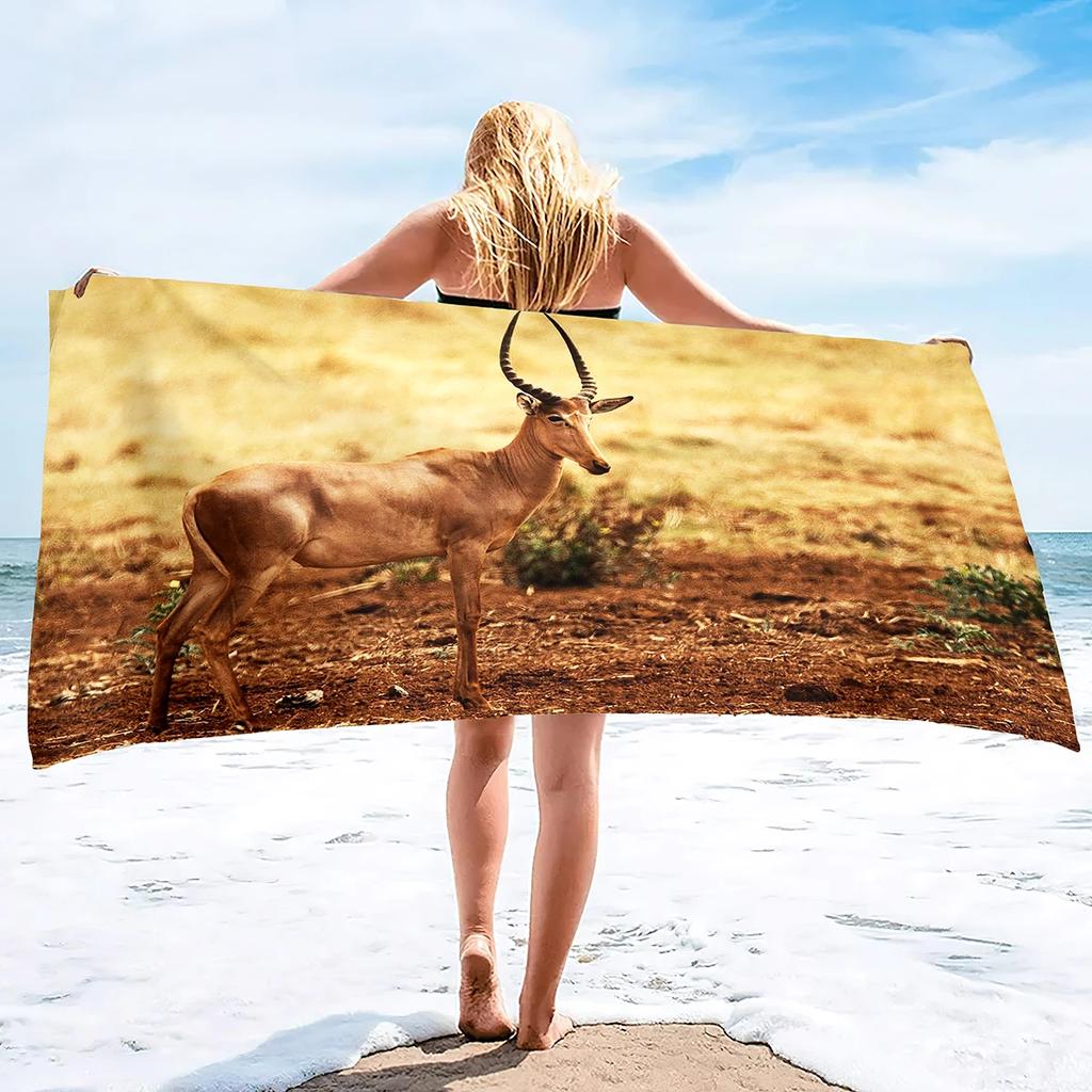 Beach Towel Antelope Print Microfiber Quick Dry Travel Towels Lightweight Compact Beach Accessories For Swimming,Camping,Holiday