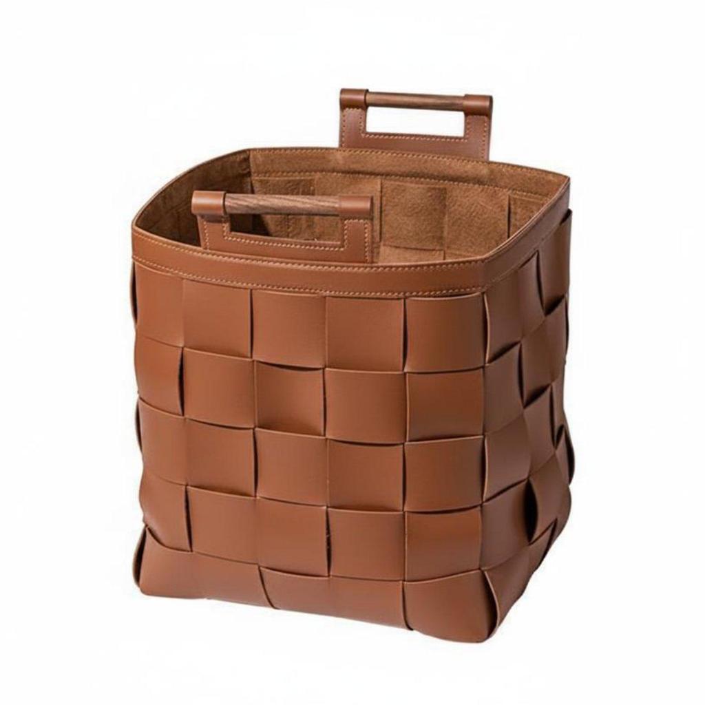Cesto in PU Tessuto Design Elegante Contenitore con Manici in Legno