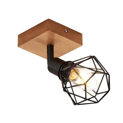 Ceiling Spotlight - NETTLIFE - 1 E14 Bulb - Metal &; Wood - 350° Rotatable - Black