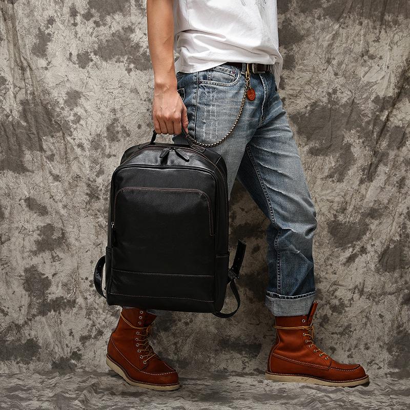 Genuine Leather Men's Large Capacity Backpack - European & American Style, Outdoor Cowhide Business Travel Computer Bag