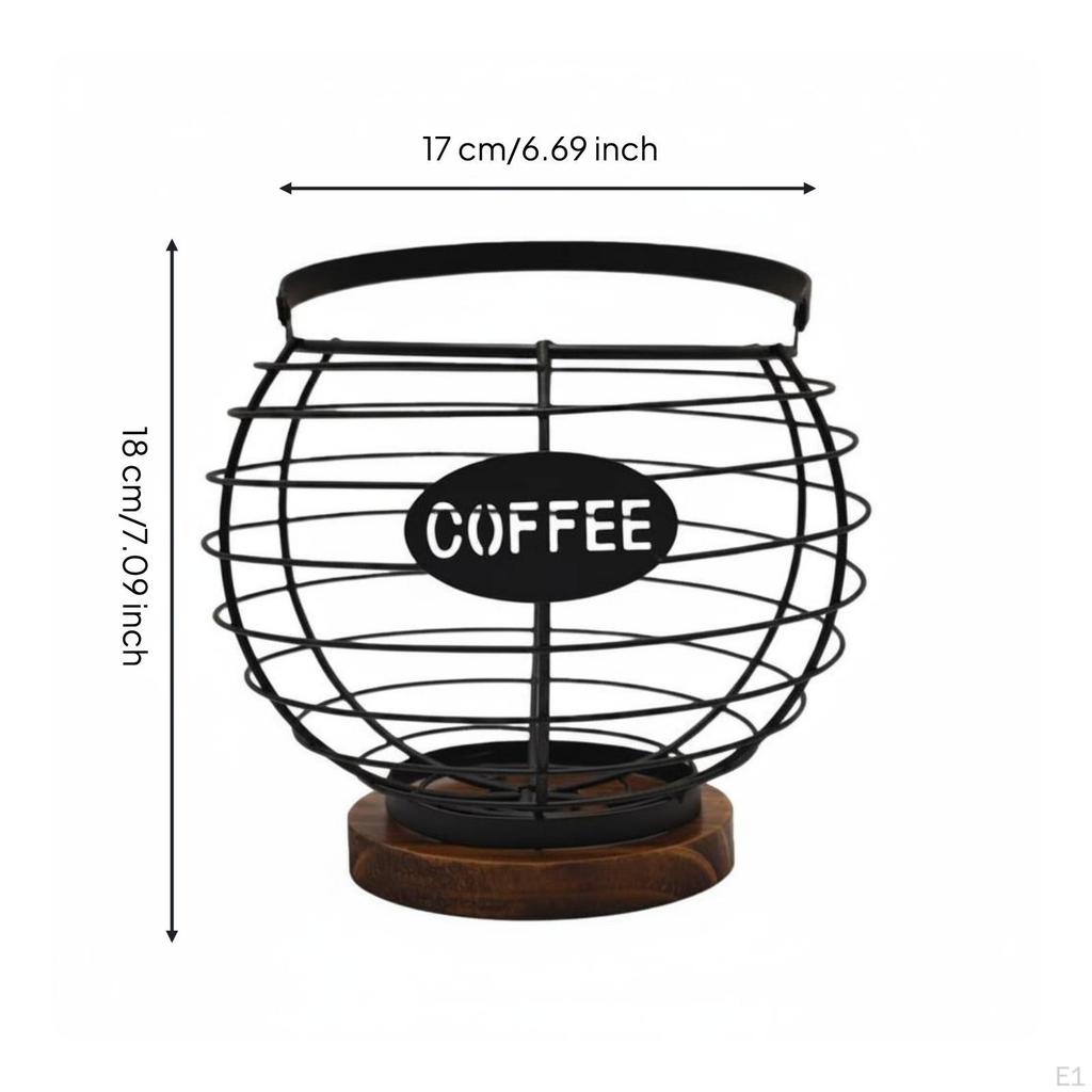 Globe Coffee Pod Basket Rustic Wood Foundation Organizer Countertop Display Round Capsule