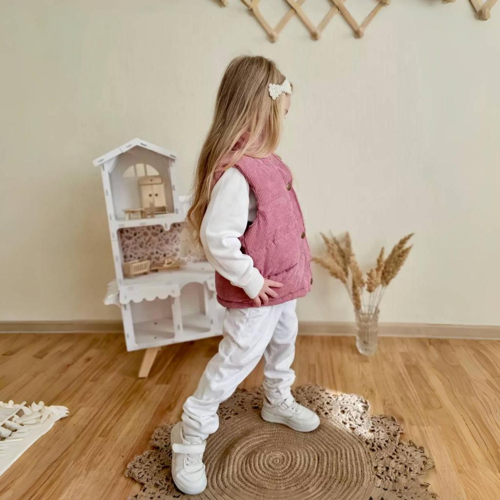 Kinder Cord Steppweste mit Stehkragen, Leichte ärmellose Oberbekleidung für Frühling Herbst, Alter 1–9, Rosa Grau Weiß