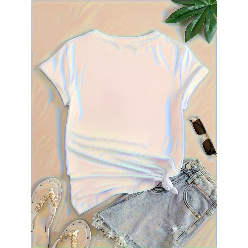European Size Women's Floral Print Casual T-Shirt - Short Sleeve Top with Wildflower Design, Relaxed Fit for Casual Attire,All season Apparel