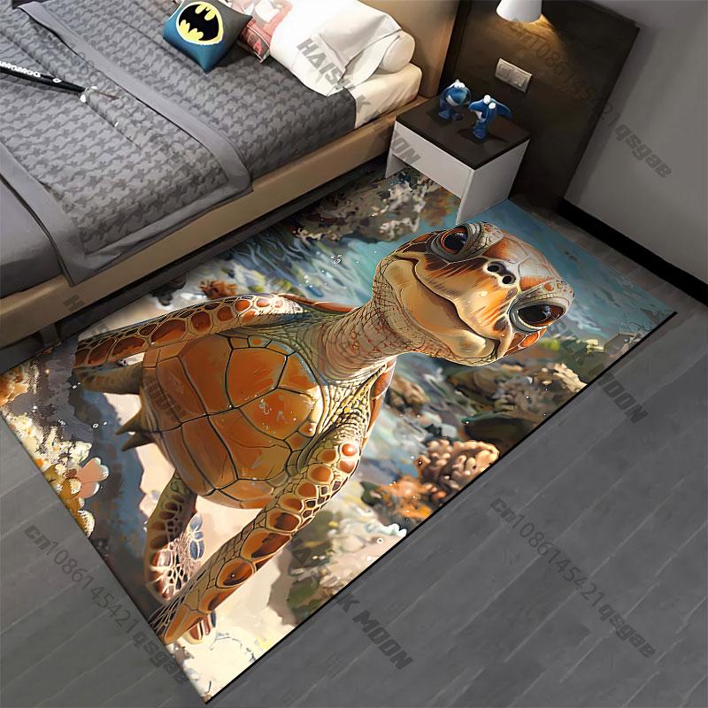 Smiling turtle underwater world carpet Yoga living room room decor children's crawling mat doormat area rug games mat