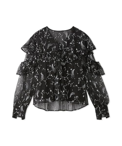 Lily Brown Starry Sky Embroidered Frill Blouse LWFT245101 Black Women's