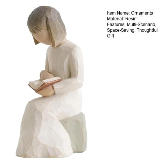 Yousheng Angel Reading Book Statue, Resin Desk Decor for Book Lovers, Young Girl Figurine for Bookshelf, Healing Atmosphere Gift for Readers