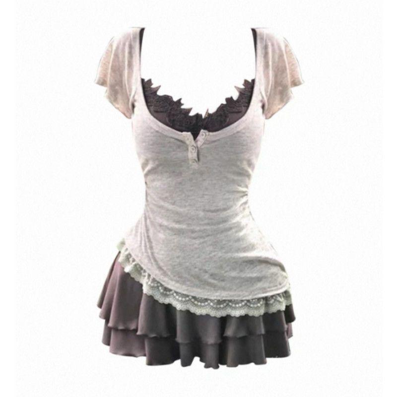 

2026 Stylish Ice Silk Short-Sleeve Skirt Set – Waist-Cinching, Slimming Design for Summer XS (Recommended for 35-40 kg)