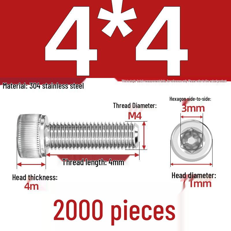 304 Stainless Steel Hex Socket Head Cap Screws, M2-M10, Extended Length