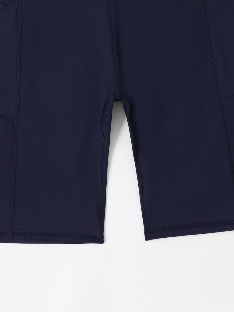 Women's High-Waisted Swim Shorts with Pockets - Flat-Leg, Five-Point Trunks