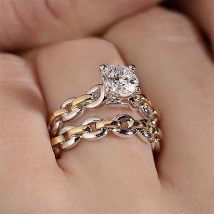 Women's Two-Tone Diamond Chain Ring in Yellow Gold and Silver - Wedding & Engagement Collection