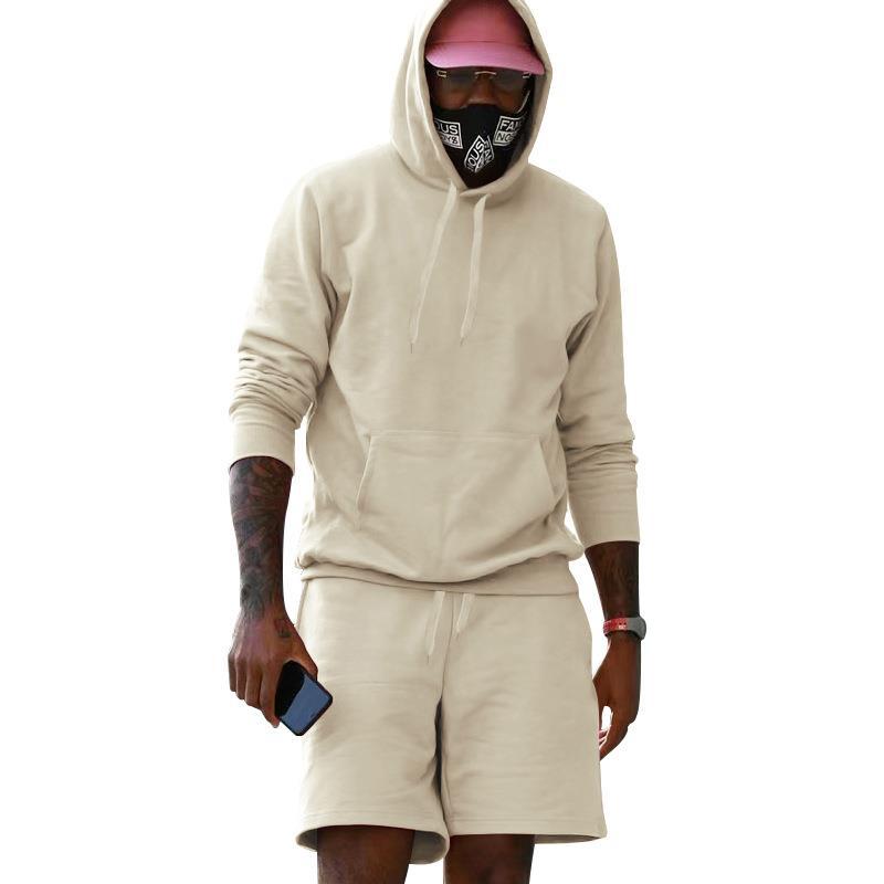 Men's Fleece Hoodie Shorts Two-piece Loose Solid Color Casual Sports Men's Suit
