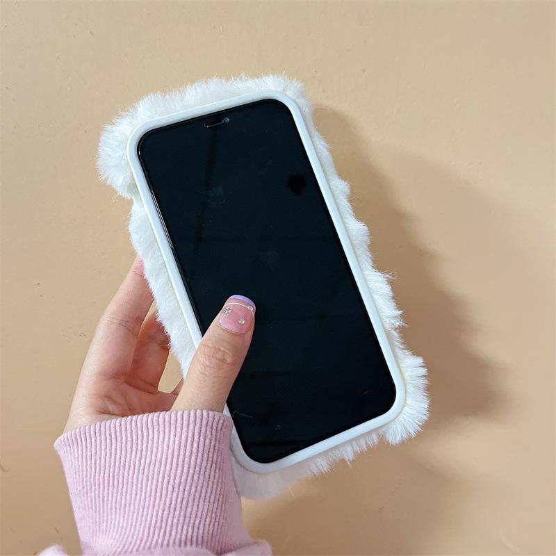 Husă pentru telefon Apple 14 Promax Plush Toamnă/Iarnă 12 cu fața zâmbitoare, curea de mână, pachet complet X, 13 anti-cădere, 11 silicon.