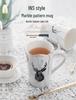 Elegant Marble Pattern Mug with Gold Trim, Spoon Lid, and Custom Logo - Ideal for Coffee or as a Souvenir Gift.