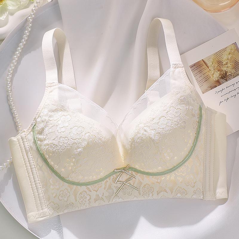 [Fresh Fairy Style] Lace Non Steel Rim Bra with Bow Decoration and Non slip Shoulder Strap Design