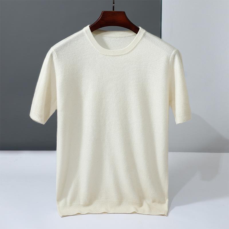 New cashmere sweater short-sleeved crew neck T-shirt sweater loose-knit wool sweater