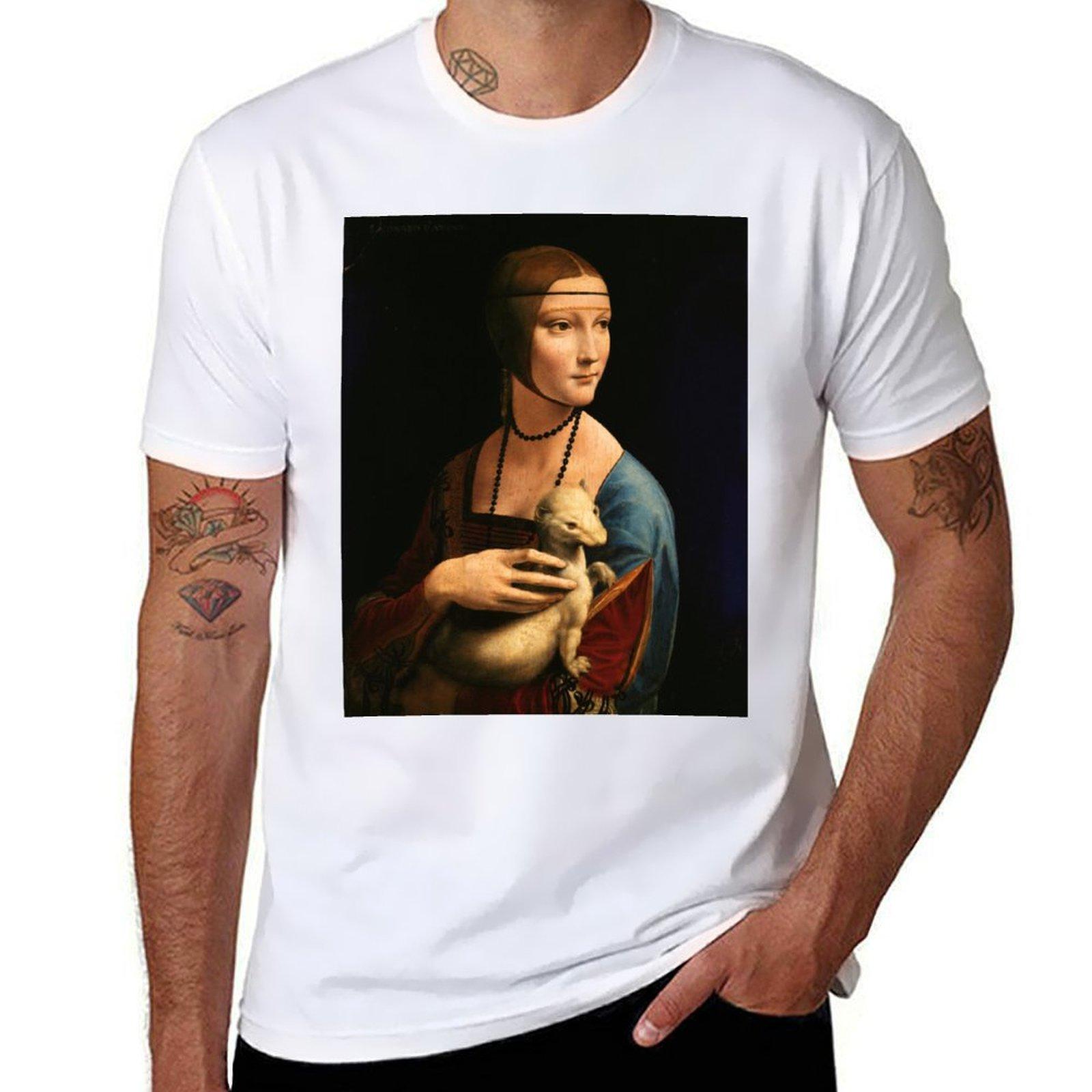 Leonardo Da Vinci Lady With An Ermine Tshirt Custom Tshirts Valentines Clothes Quick Drying Luxury Unisex Unisexs T Shirts Pack S