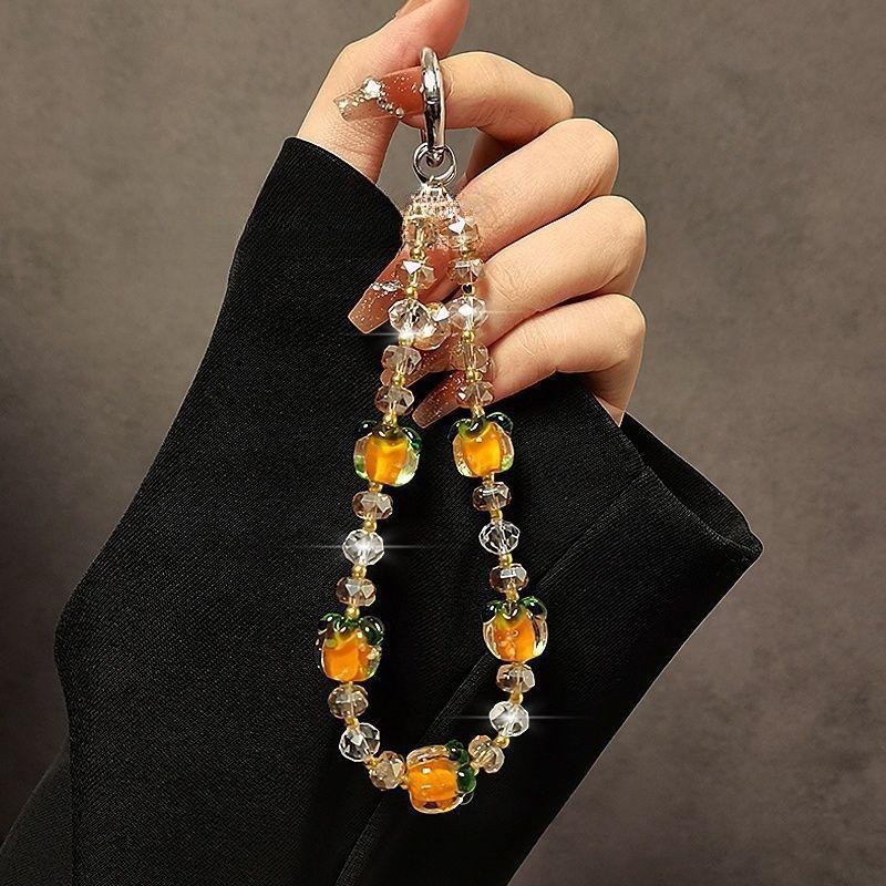 Persimmon Ruyi Phone Chain Light Luxury Beaded Crystal Phone Chain Phone Case Pendant Handheld Chain Phone Lanyard
