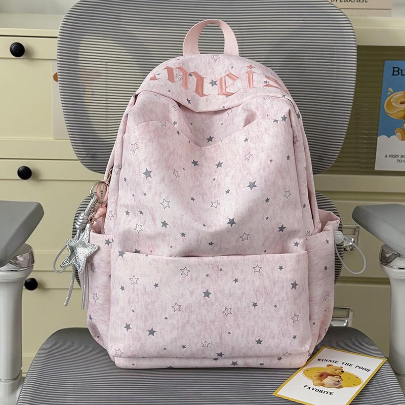 Schoolbag French Cold Fog Tone Star Full Print Schoolbag Ins Niche Girl School Commute Travel Versatile Backpack