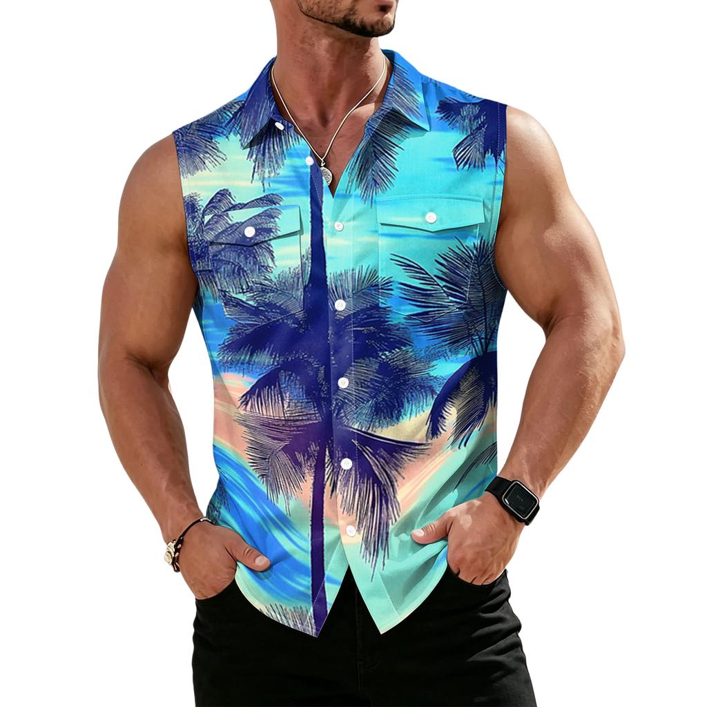 Gilet Camicia da Lavoro da Uomo con Revers e Bottoni - Top Leggero Senza Maniche