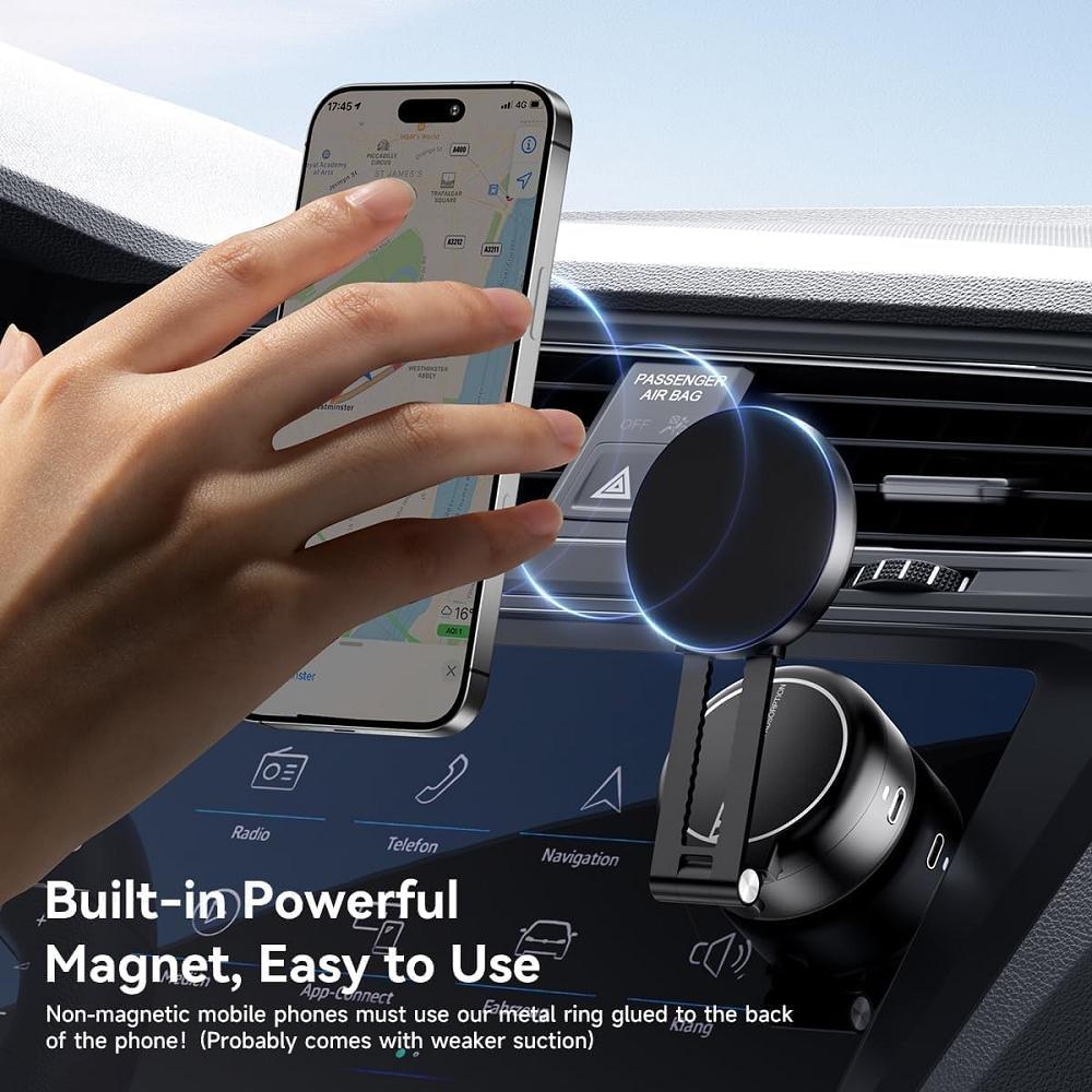 Car Phone Holder Electric Vacuum Suction Cup Telescopic Strong Magnetic Adsorption Bracket Gym Kitchen Stand For iPhone 12-16