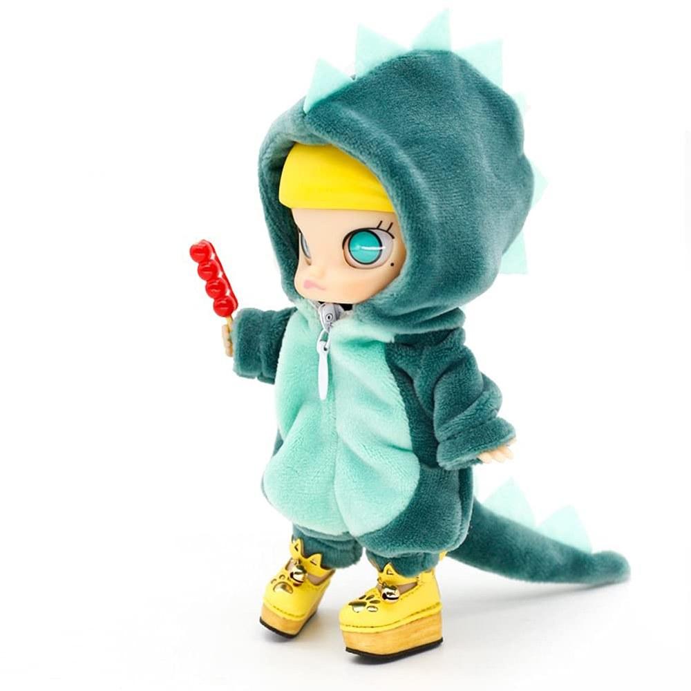 RakuliFey OB11 Dinosaur Costume Overalls for Obitsu 11cm Doll 4 Colors Cute Animal Clothing Dark Green Gift
