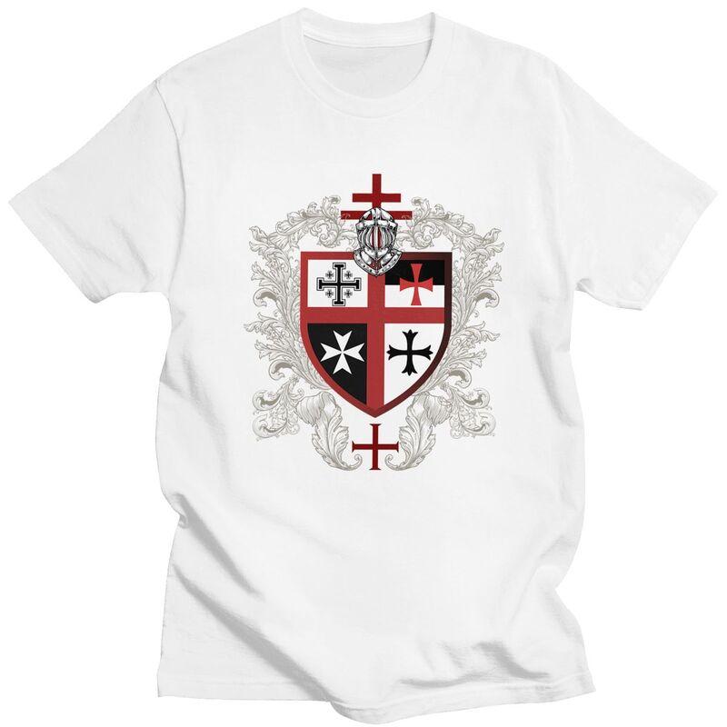 Maßgeschneiderte Tempelritter Kreuz Schild T-Shirts Herren 100% Baumwolle T-Shirts Mittelalterlicher Krieger Schwert T-Shirt Kurzarm Freizeit T-Shirt