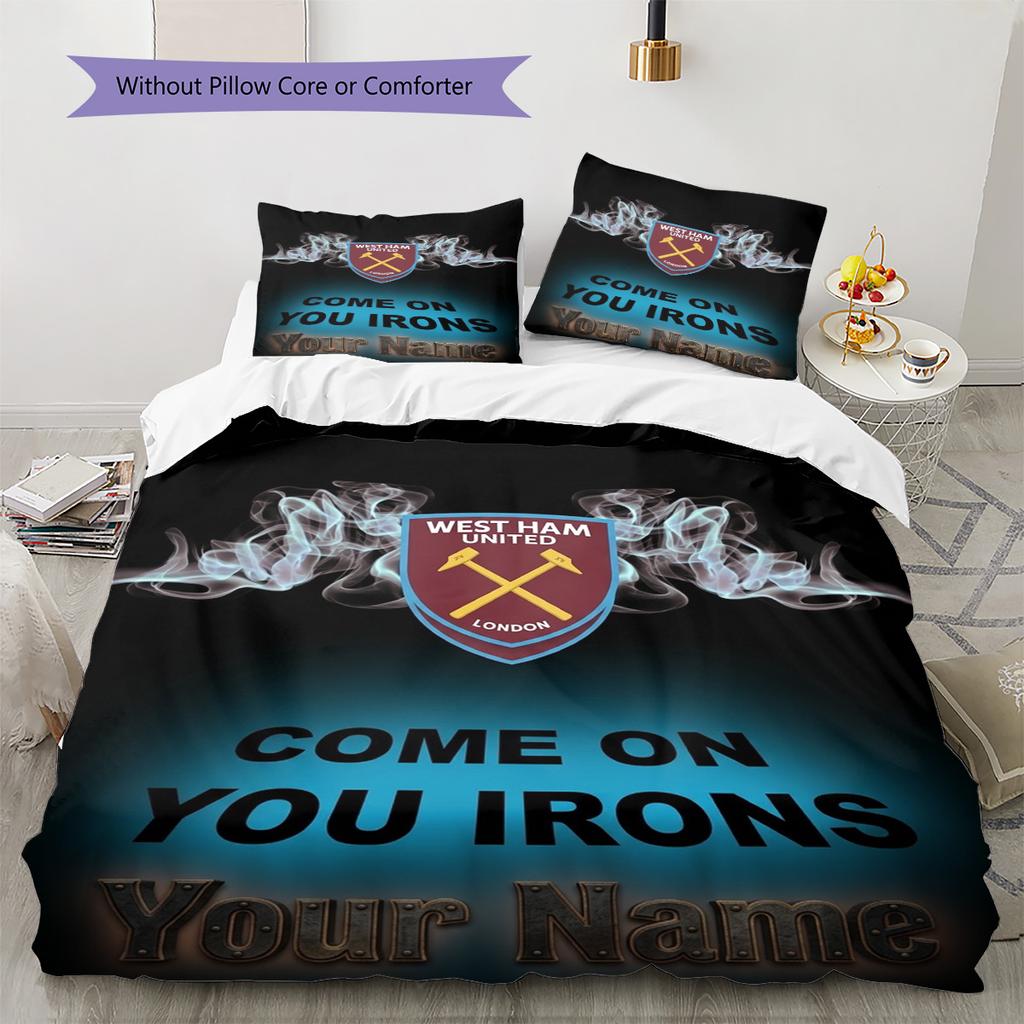 Name Custom West Ham United FC Logo Pattern Bedding Set Quilt Cover Pillowcase Home Decor Gift (1 * duvet cover + 2 * pillowcase, without core)