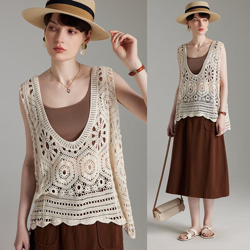 Wudao French Resort V-neck Sleeveless Cotton Knit Top L