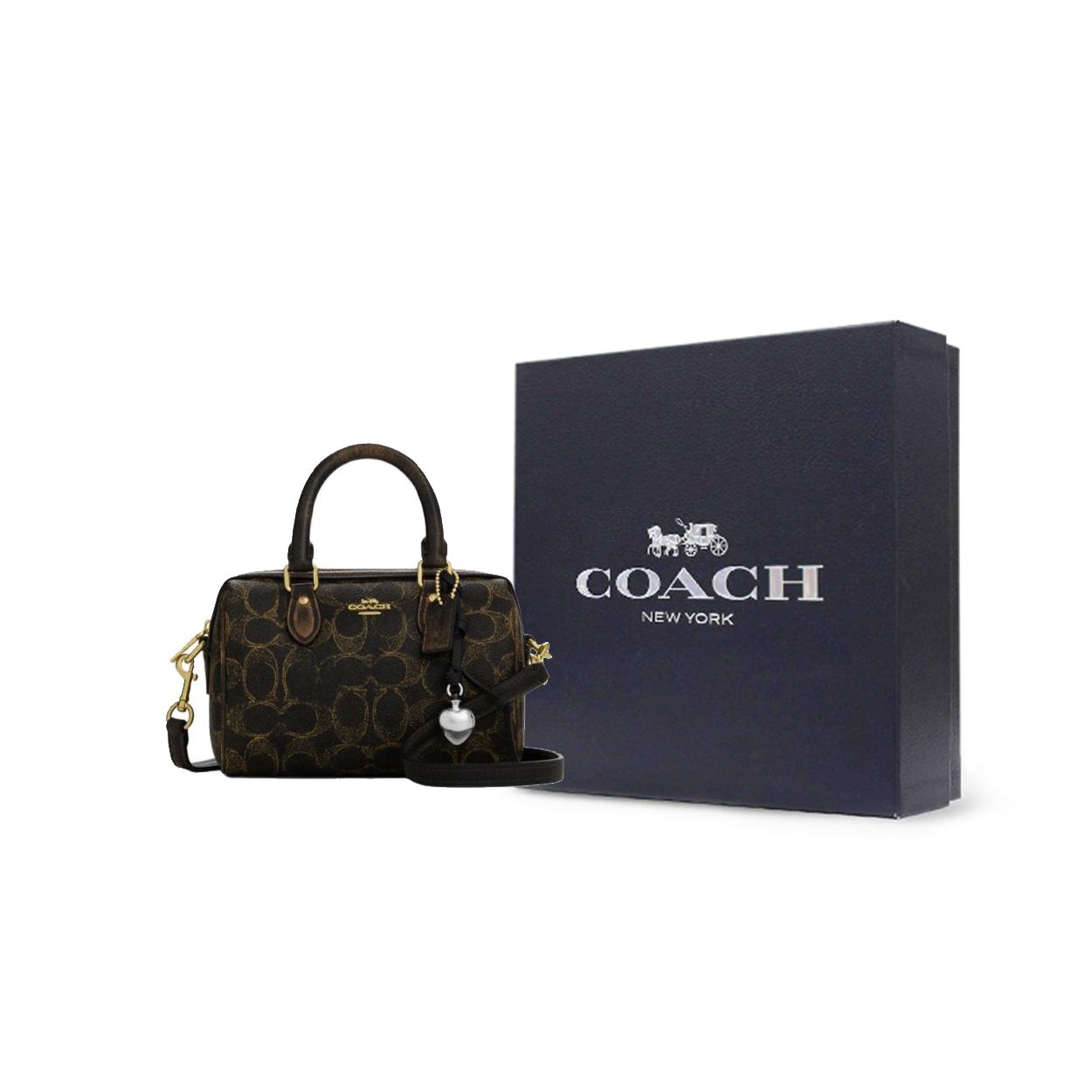 COACH Rowan Artificial Leather Handbag Small Womens Brown Gift Box Set (Basic Set + Black Gift Box) коричневый