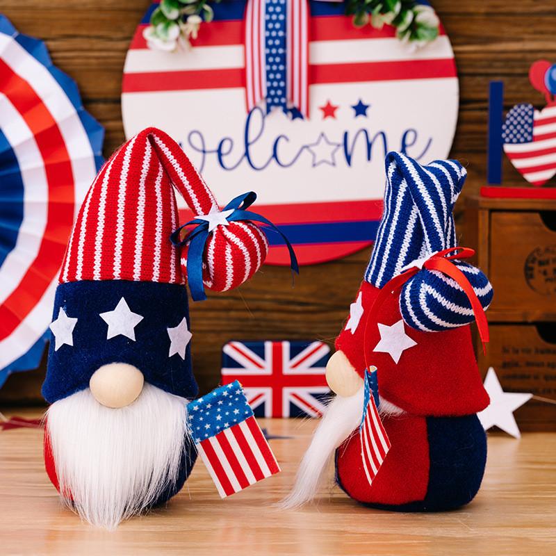 Playful Independence Day Gnome Doll With Knit Hat Featuring Bright Flag Designs For Home Decor